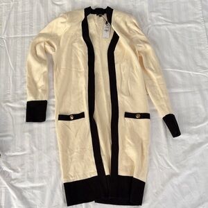 Express Cream and Black Long Open-Front Cardigan